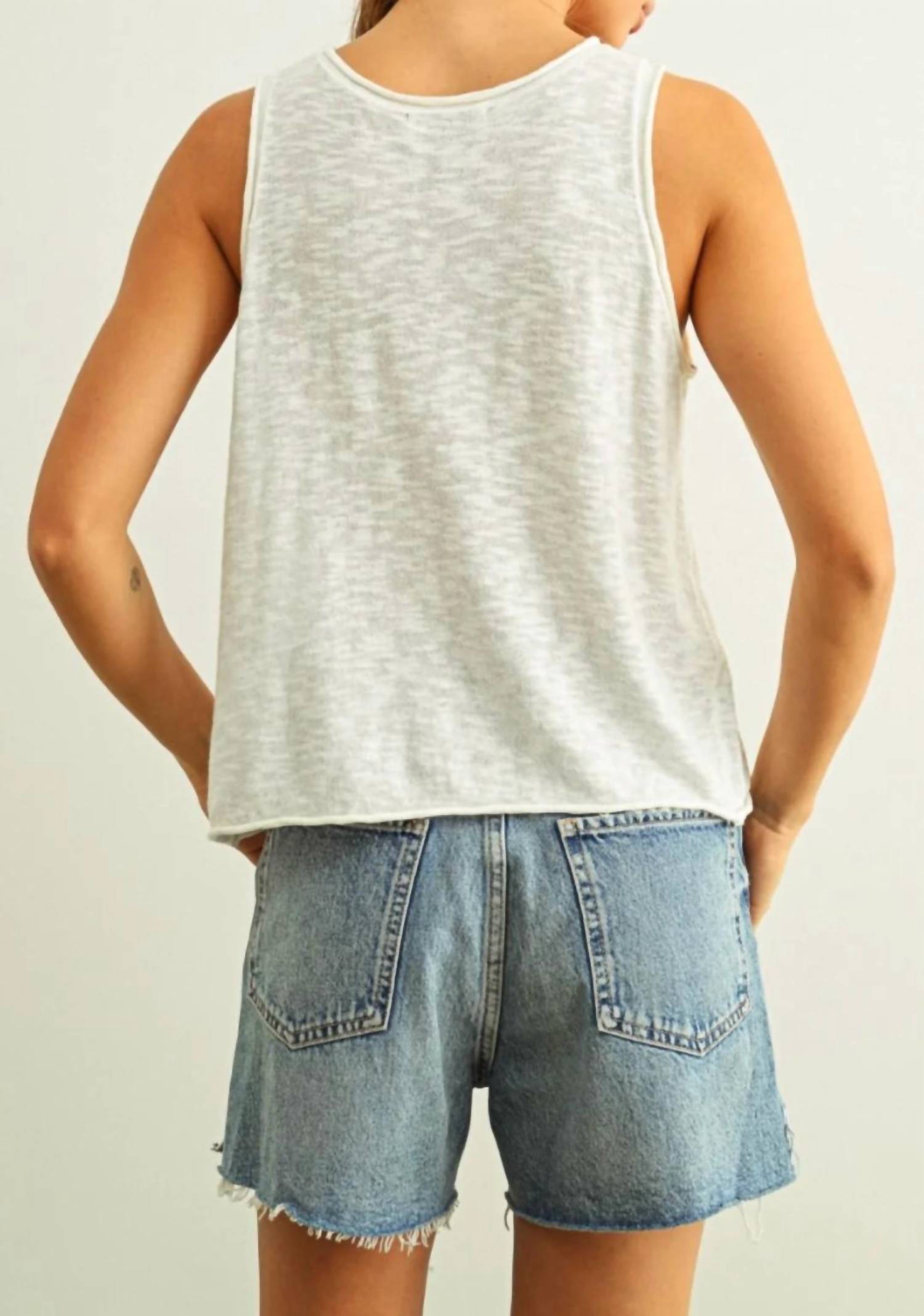 Miou Muse - Sleeveless Slub Knitted Top With Rolled Hem Detail