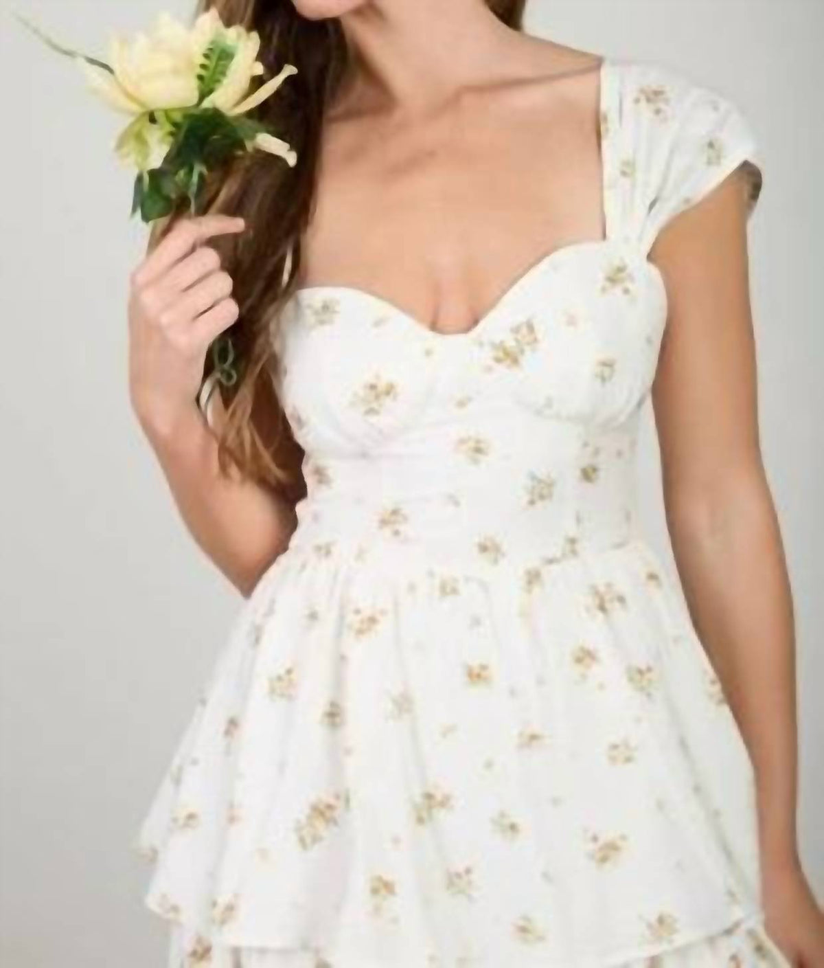 August Sky - Floral Ruffle Tiered Sleeveless Midi Dress