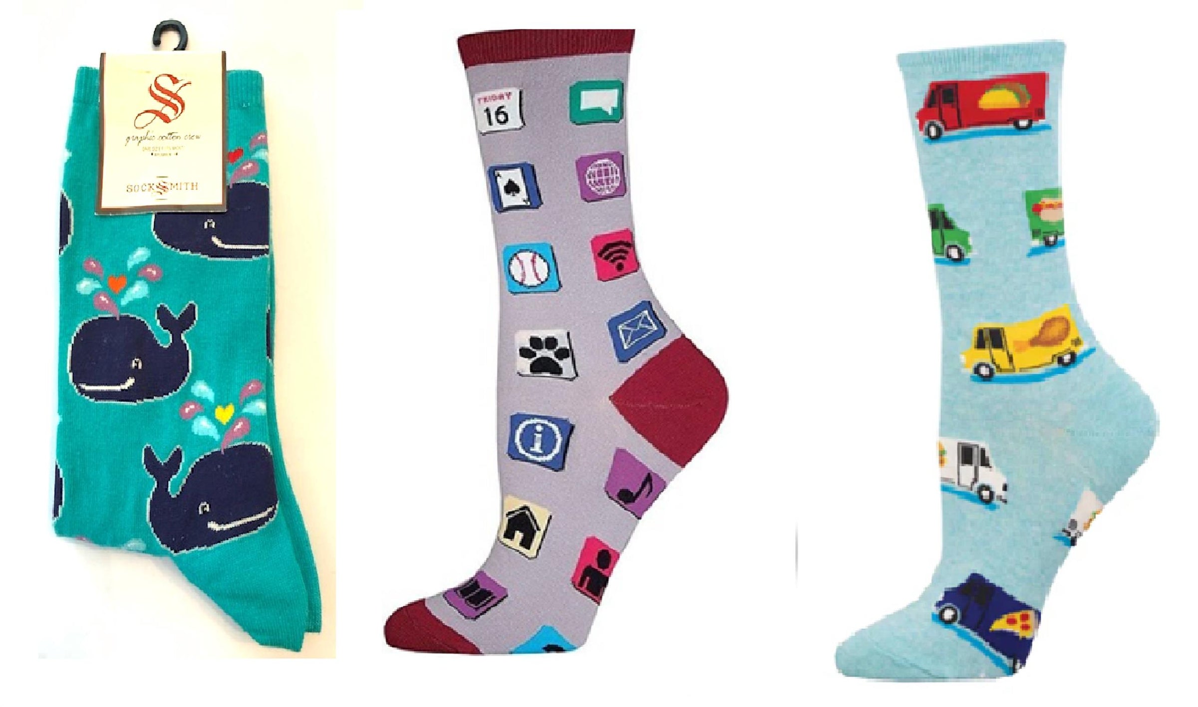 SOCKSMITH Women's Whale & Apps & Food Truck Socks - Set Of 3 Pair in multi - women's accessory