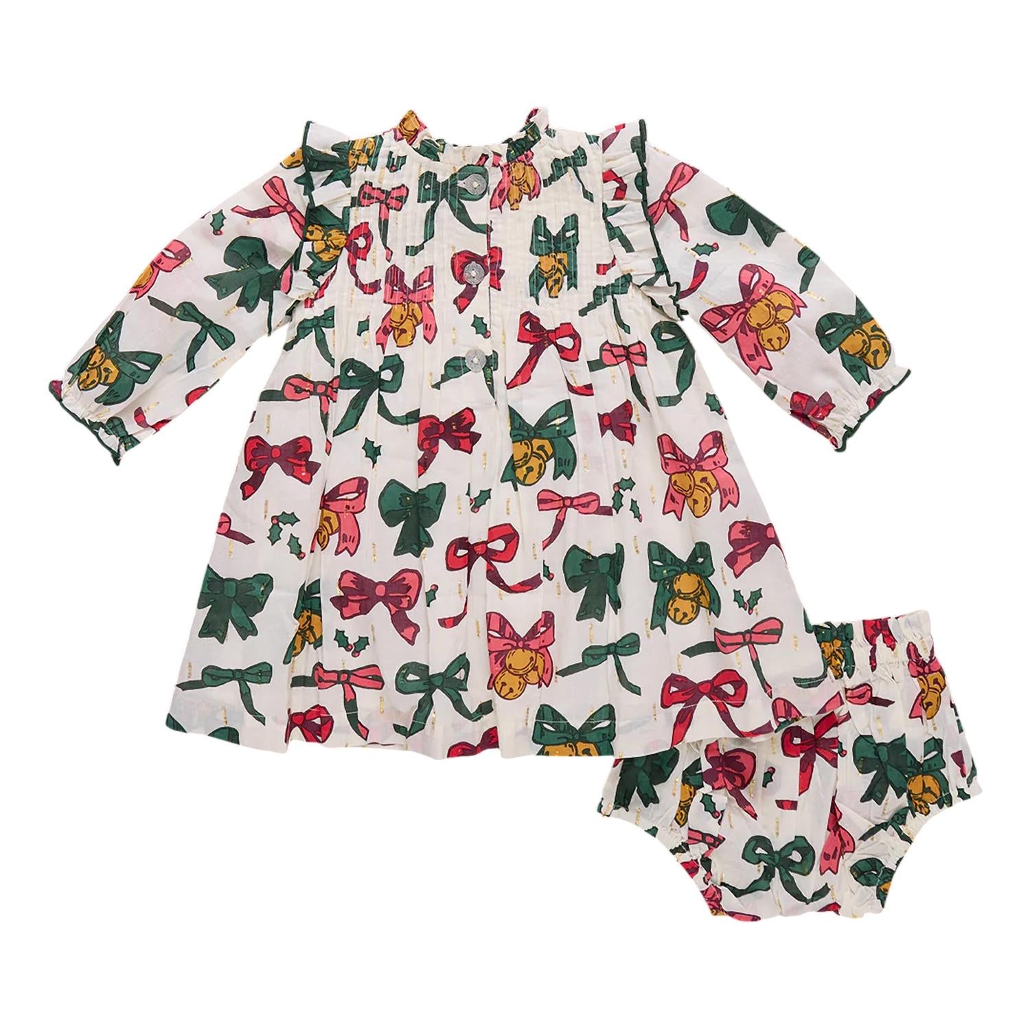 PINK CHICKEN Girl's Jaipur Dress in christmas bows and bells - kids' dress - view 4