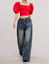 Mimosa Stonewash Wide Leg Baggy Denim Jeans in smoky blue - women's jeans - view 4
