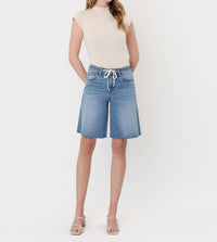 Vervet By Flying Monkey - High Rise Waist Tie Denim Bermuda Shorts