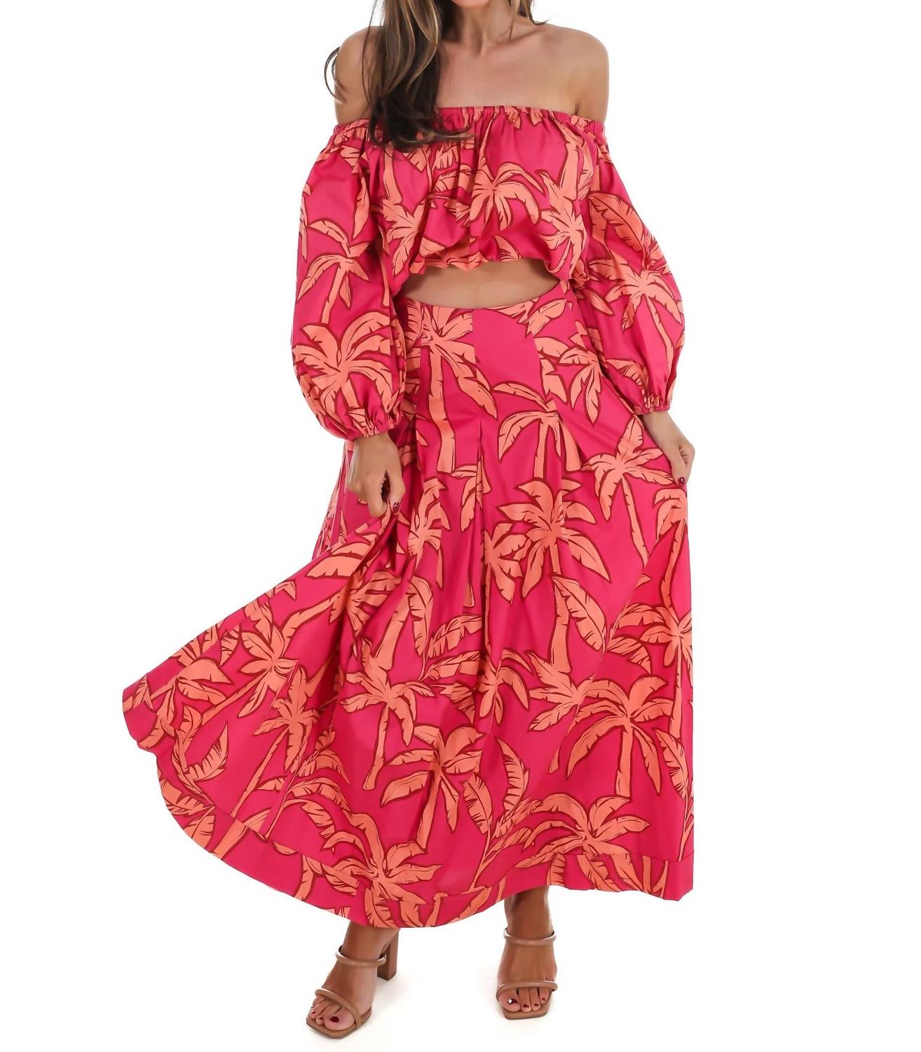 Flying Tomato - Destination Off-shoulder Top And Maxi Skirt Set
