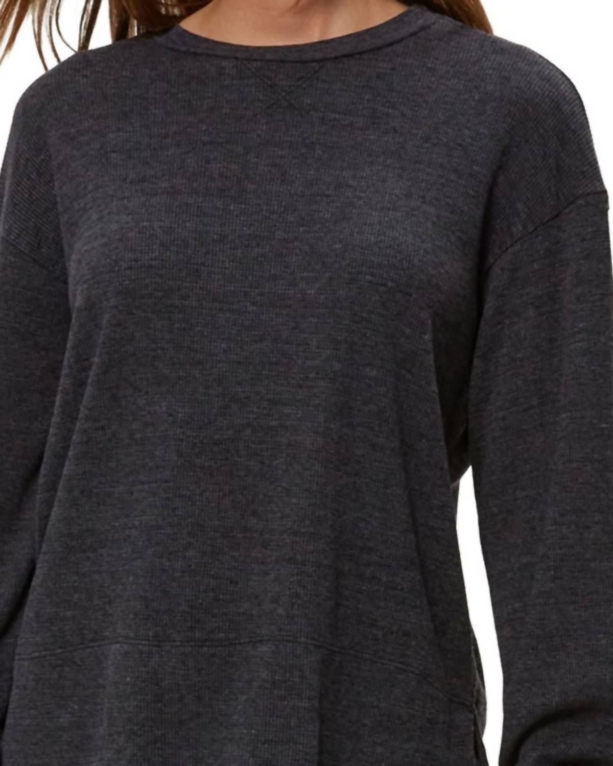 Michael Stars Keri Thermal Pullover in charcoal - women's long sleeve top - detail view