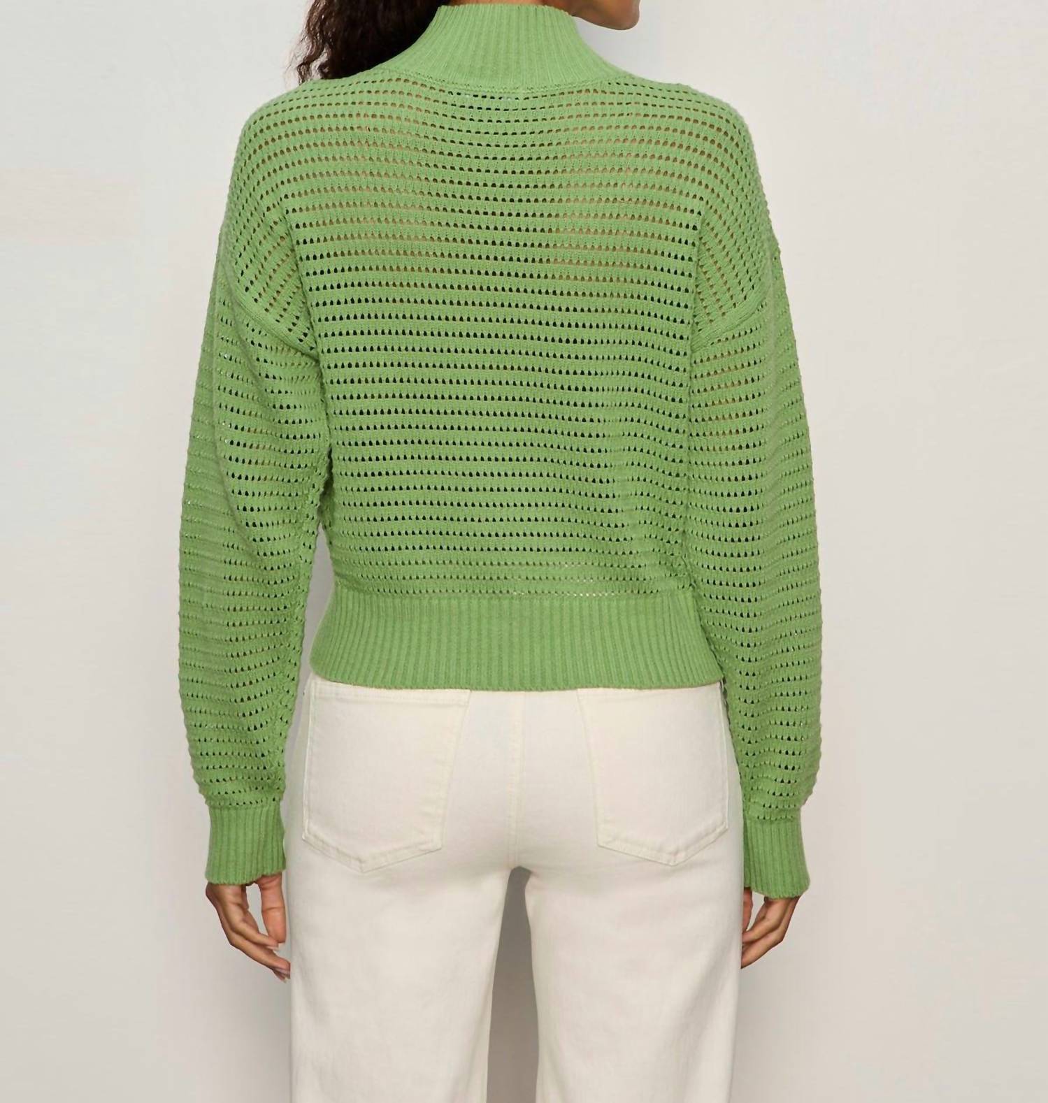 Sanctuary Open Knit Quarter Zip Sweater in detox green - women's sweater - alternate view