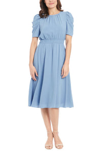 London Times - Shirred Neck Caterpillar Sleeve Midi Dress
