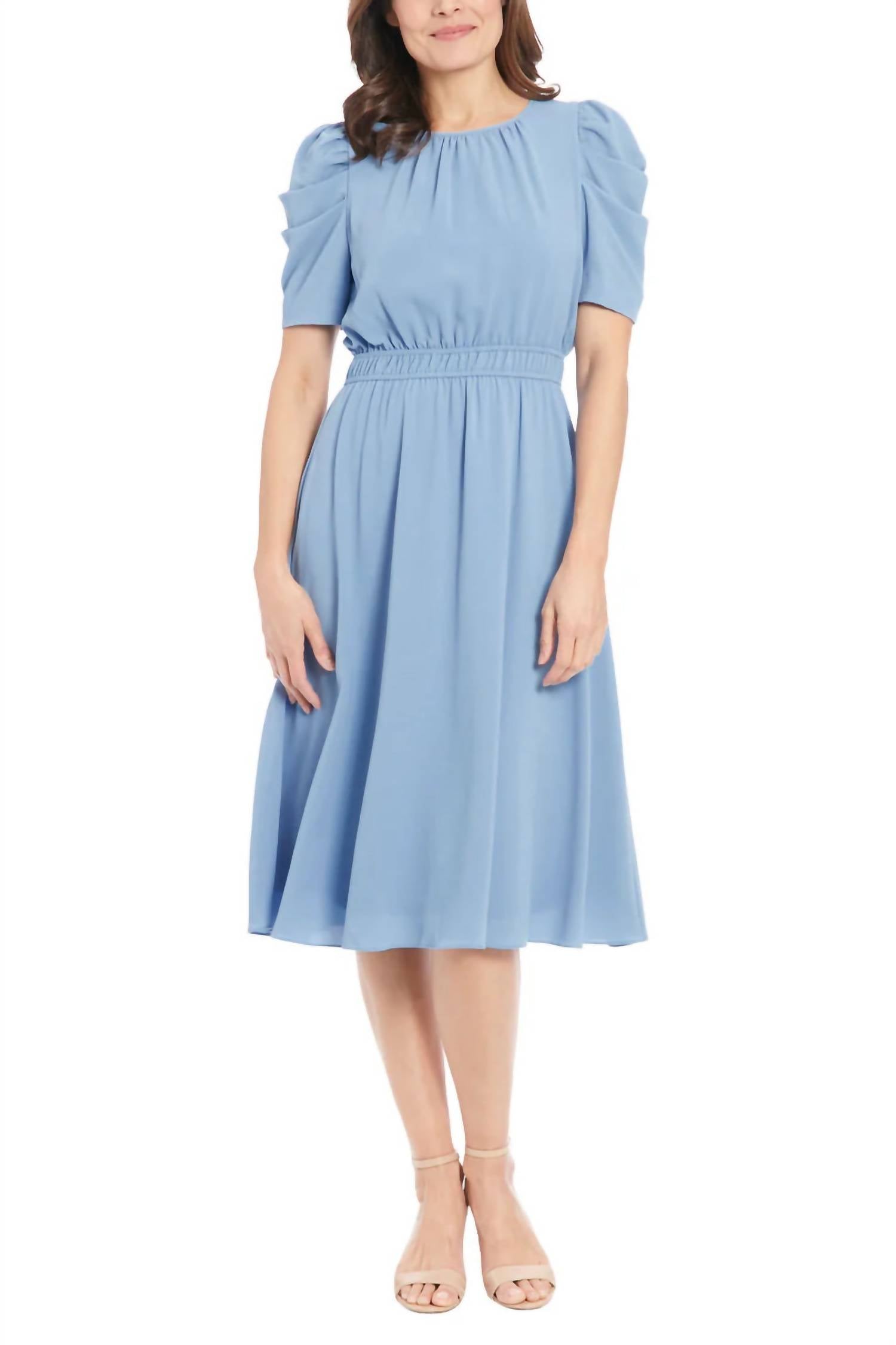 London Times - Shirred Neck Caterpillar Sleeve Midi Dress