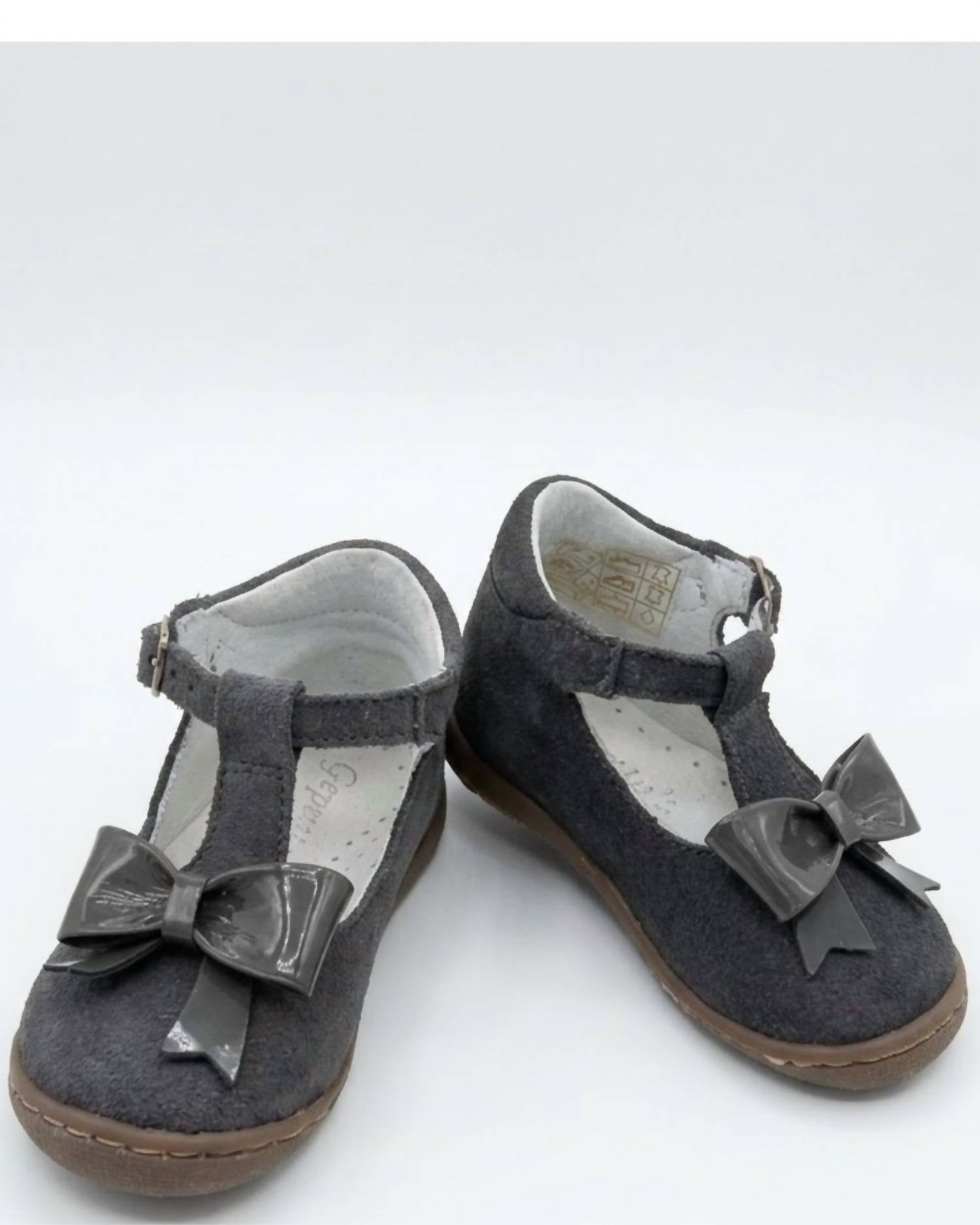 Geppetto's Girl's Britt T-strap Shoes in grey - kids' shoe