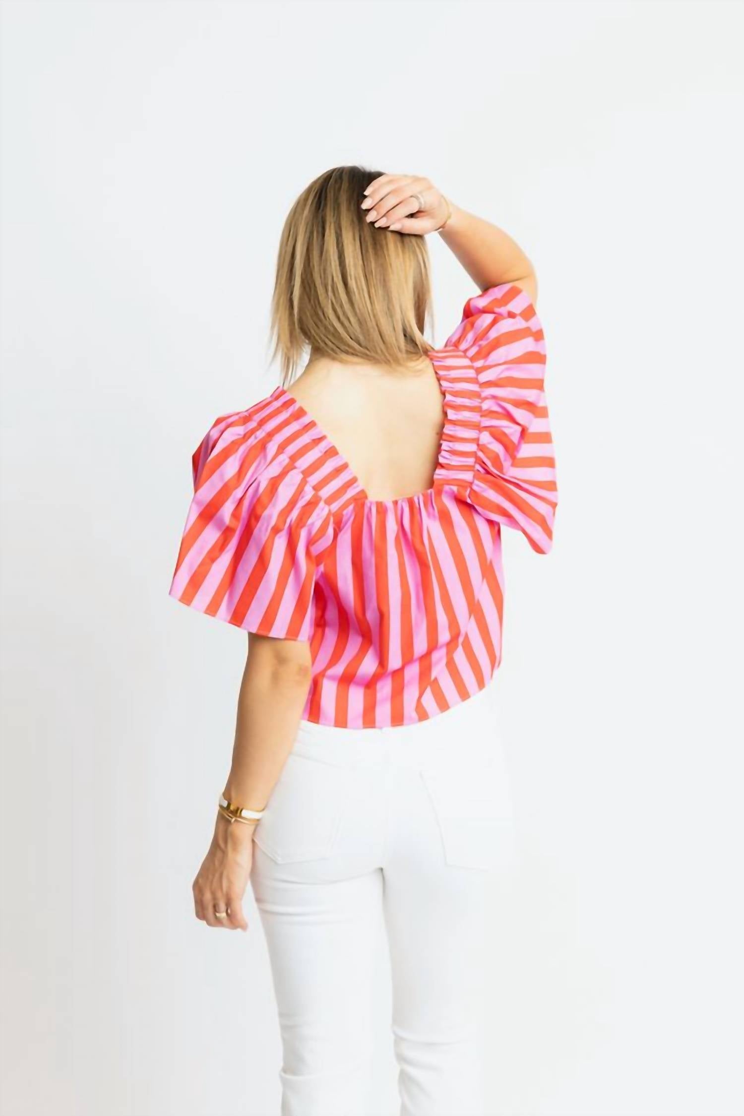 Karlie - Stripe Square Neck Poplin Top