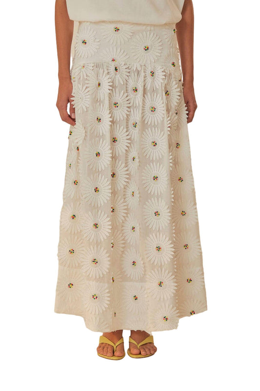 Farm Rio - Daisy 3D Flower Embroidered Maxi Skirt