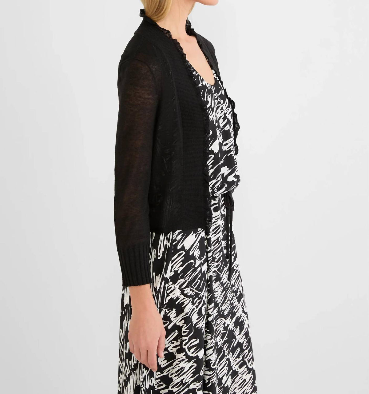 Nic + Zoe - Women's Ruffle Feather Knit Cardigan