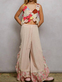Pol - Floral Ruffle Ribbed Pants