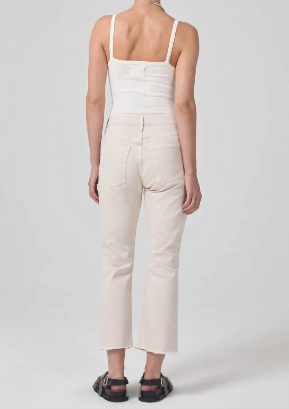 Citizens of Humanity Isola Zip Cropped Bootcut Jeans in almondette - women's pants - detail view