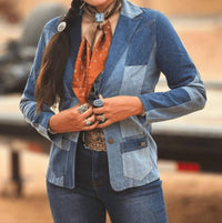 Lucky & Blessed - Denim Patchwork Western Blazer