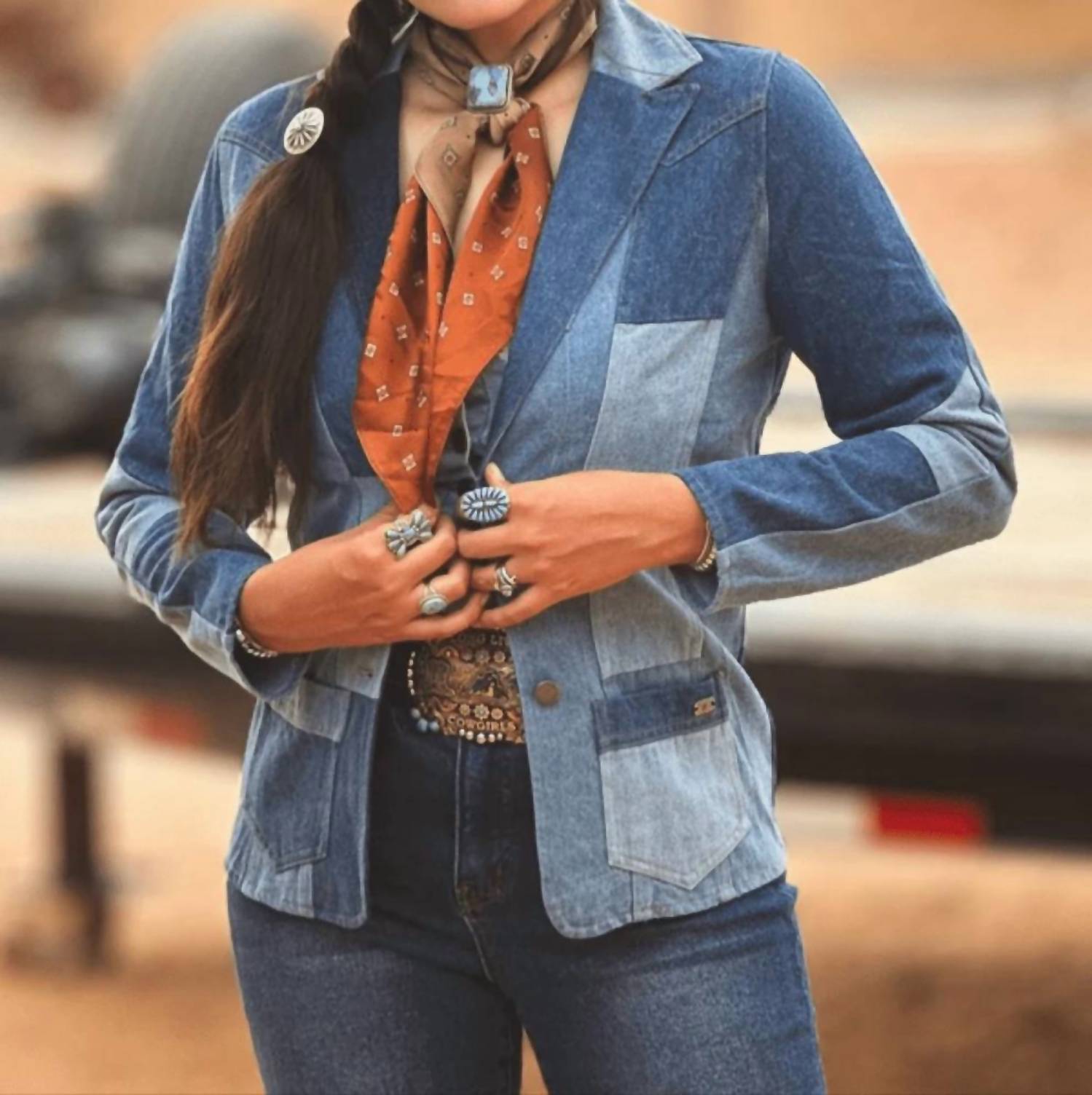 Lucky & Blessed - Denim Patchwork Western Blazer