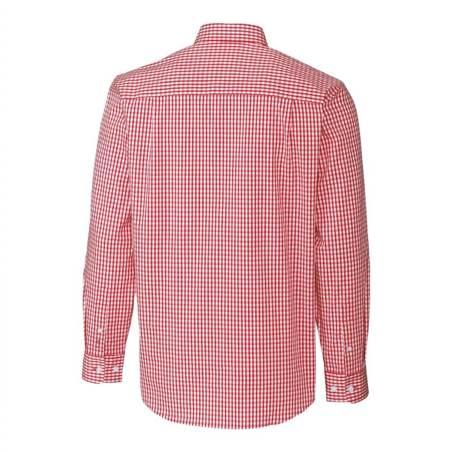 Cutter & Buck Men's Texas Tech Stretch Gingham Button Down in red white - men's shirt - detail view
