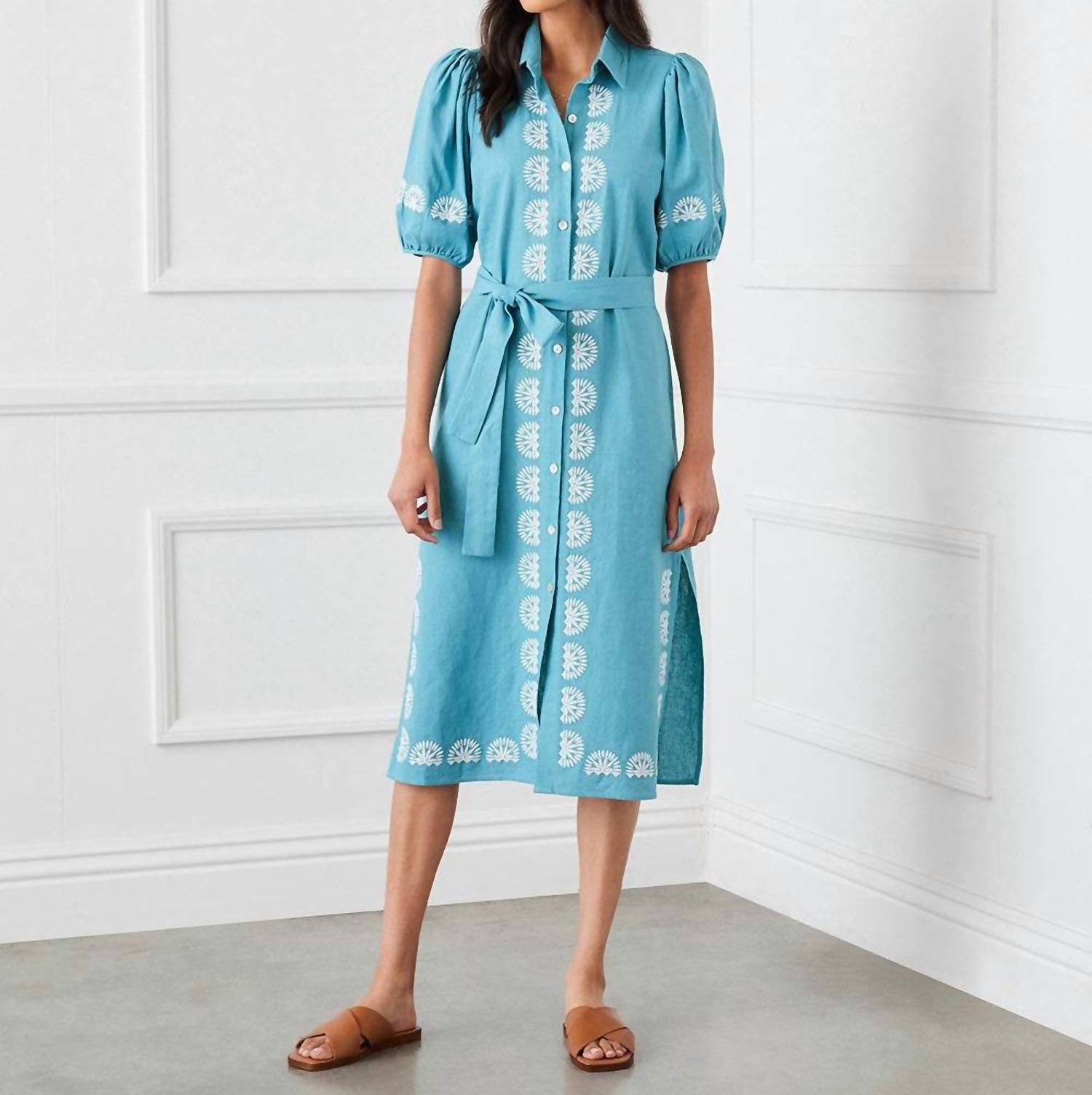 Karen Kane - Women's Puff Sleeve Embroidered Shirtdress