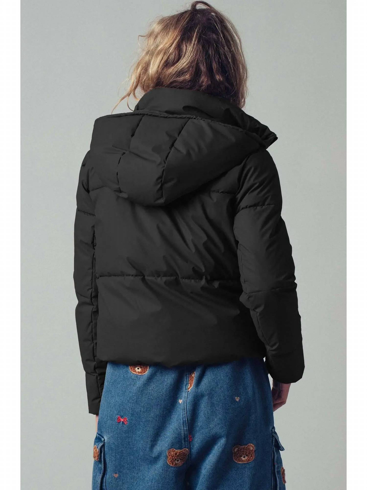 Urban Daizy - Cozy Drawstring Hooded Puffer Jacket