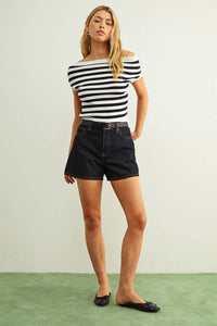 Miou Muse - Cap Sleeve Stripe Crop Top