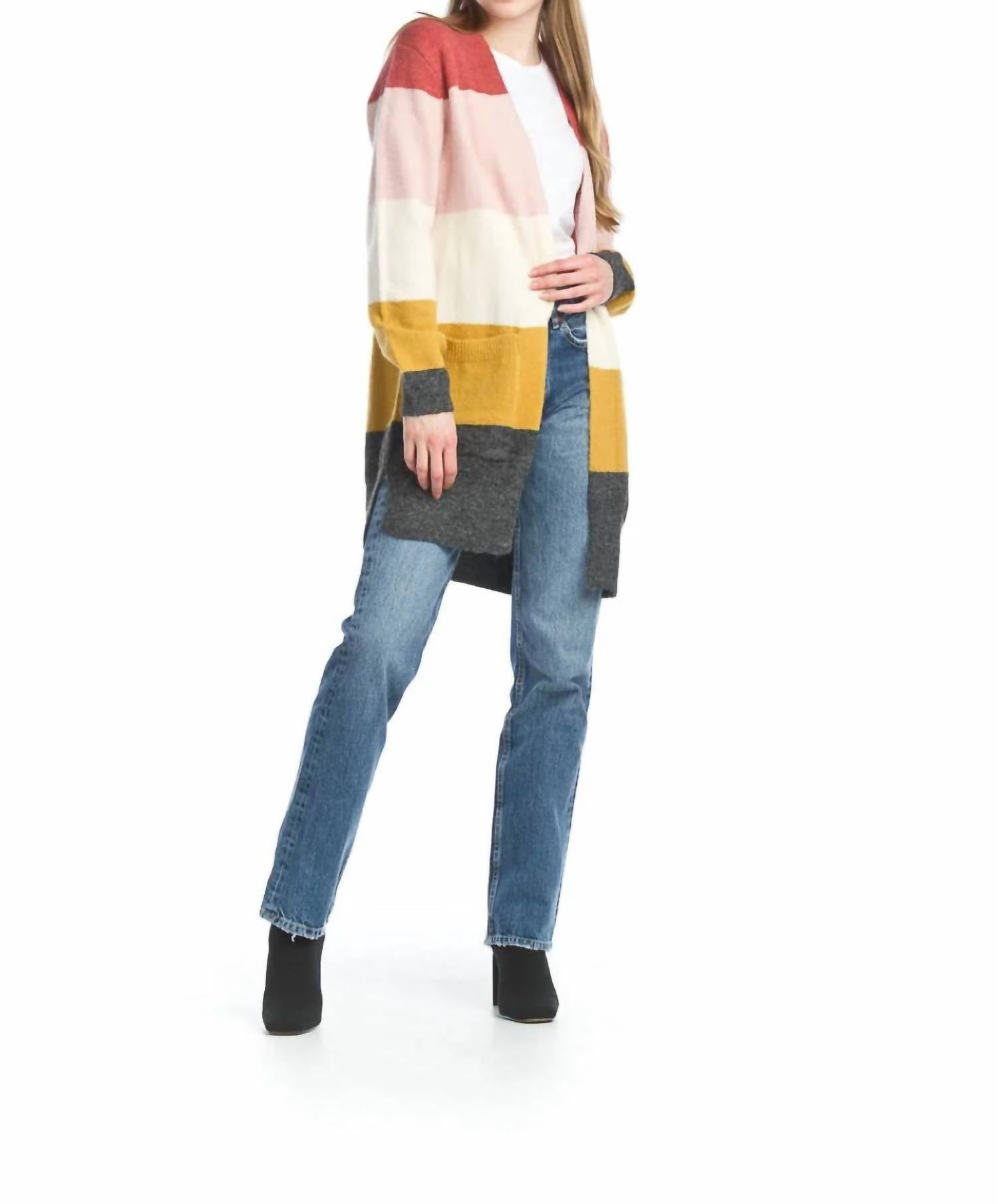 Papillon - Striped Lightweight Cardigan With Pockets