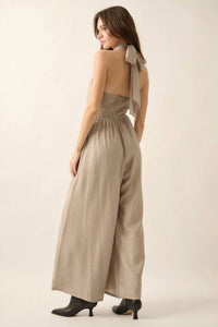 Promesa - Tonal Stripe Wide Leg Halter Jumpsuit