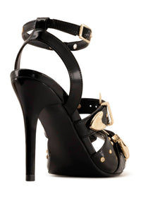 Andrea Women's Ornate Buckles And Studs Sandal in black - women's sandal - detail view