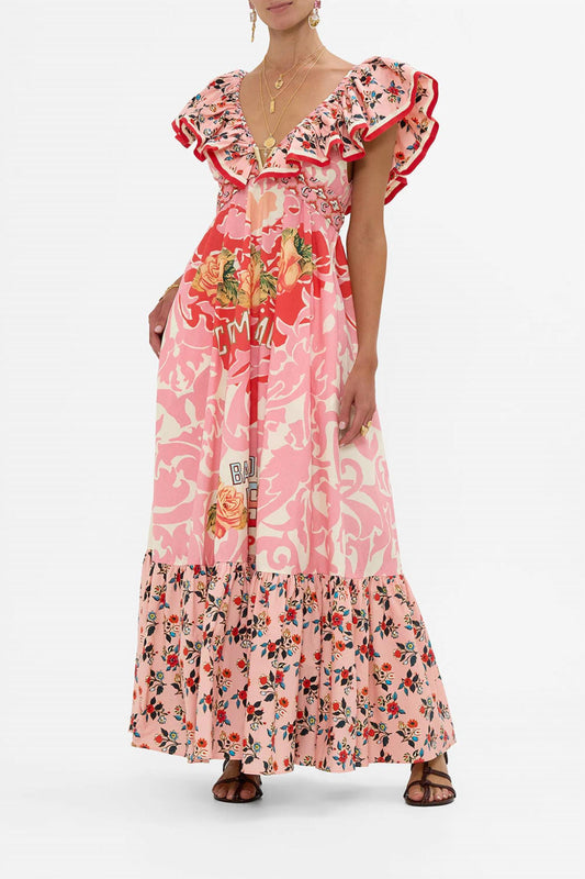 Camilla - Frill Neck Dress With Gold Hardware