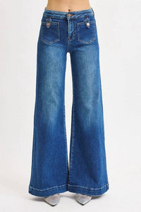 Risen - Mid-rise Wide Front Patch Pocket Western Jeans