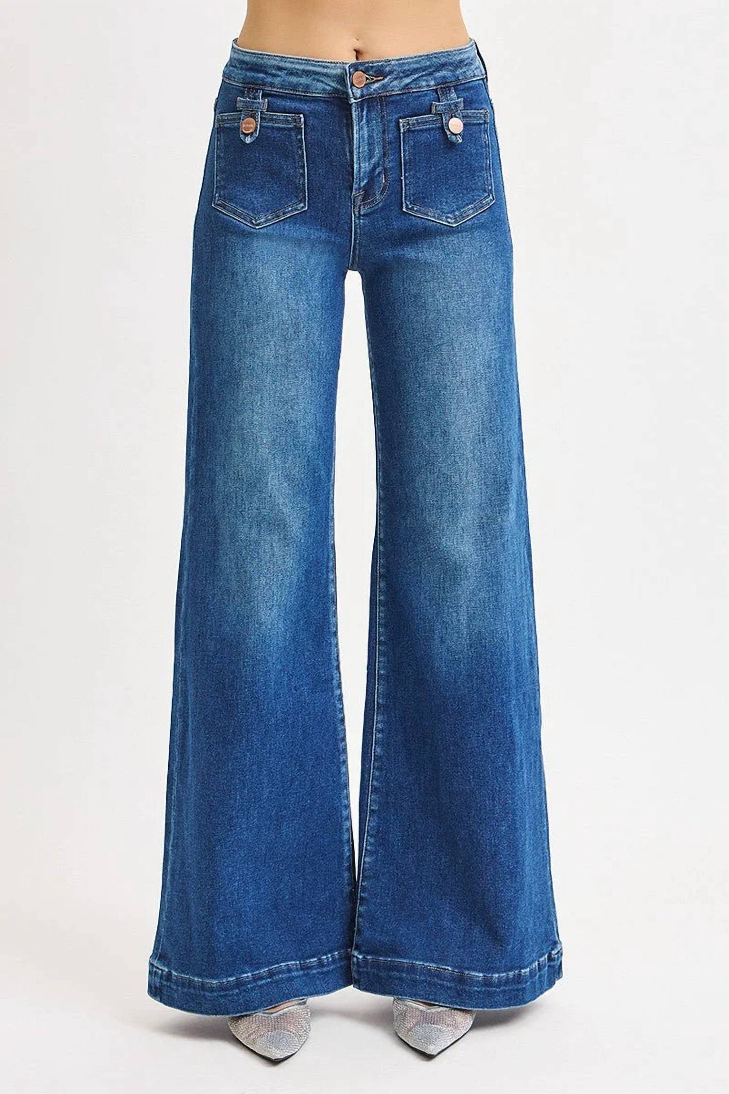 Risen - Mid-rise Wide Front Patch Pocket Western Jeans