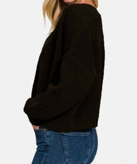Zenana - Open Front Drop Shoulder Sweater Cardigan
