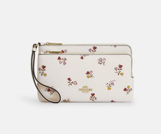 Coach - Double Zip Wallet With Heart Print Canvas