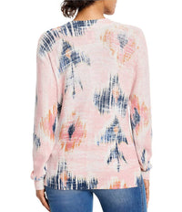 Nic + Zoe - ABSTRACT FLORAL WAFFLE STITCH V-NECK SWEATER