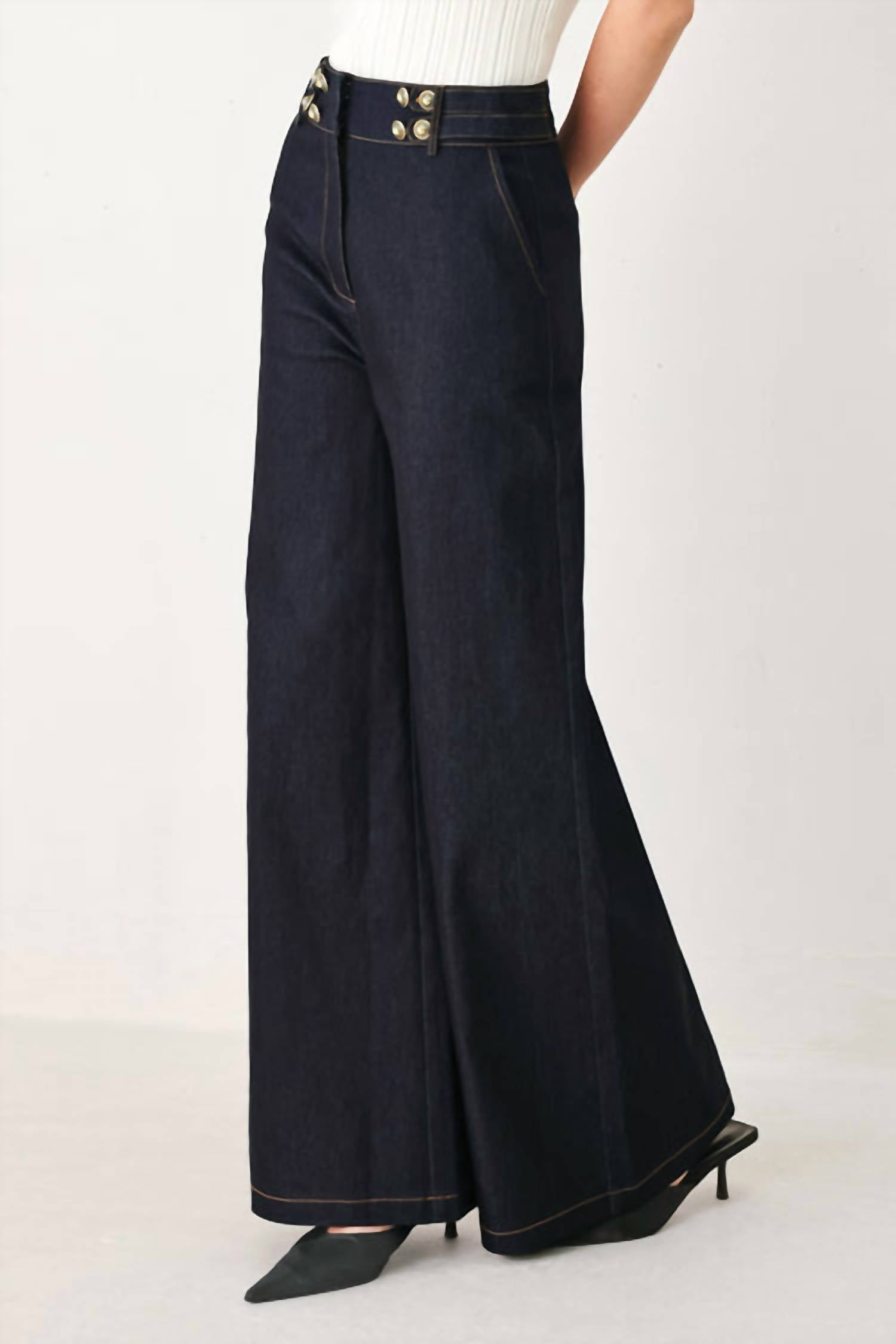 Flying Tomato - Polished Wide-leg Denim Pants