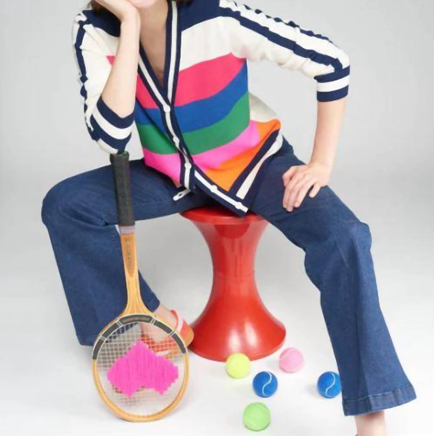 Vilagallo - Striped Tennis Knit Cardigan