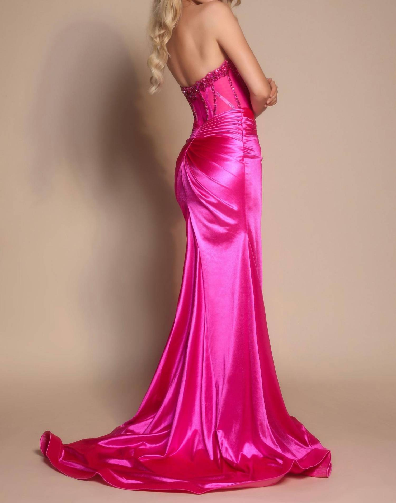 PORTIA&SCARLETT Exquisite Floor-length Gown in hot pink - women's dress - detail view