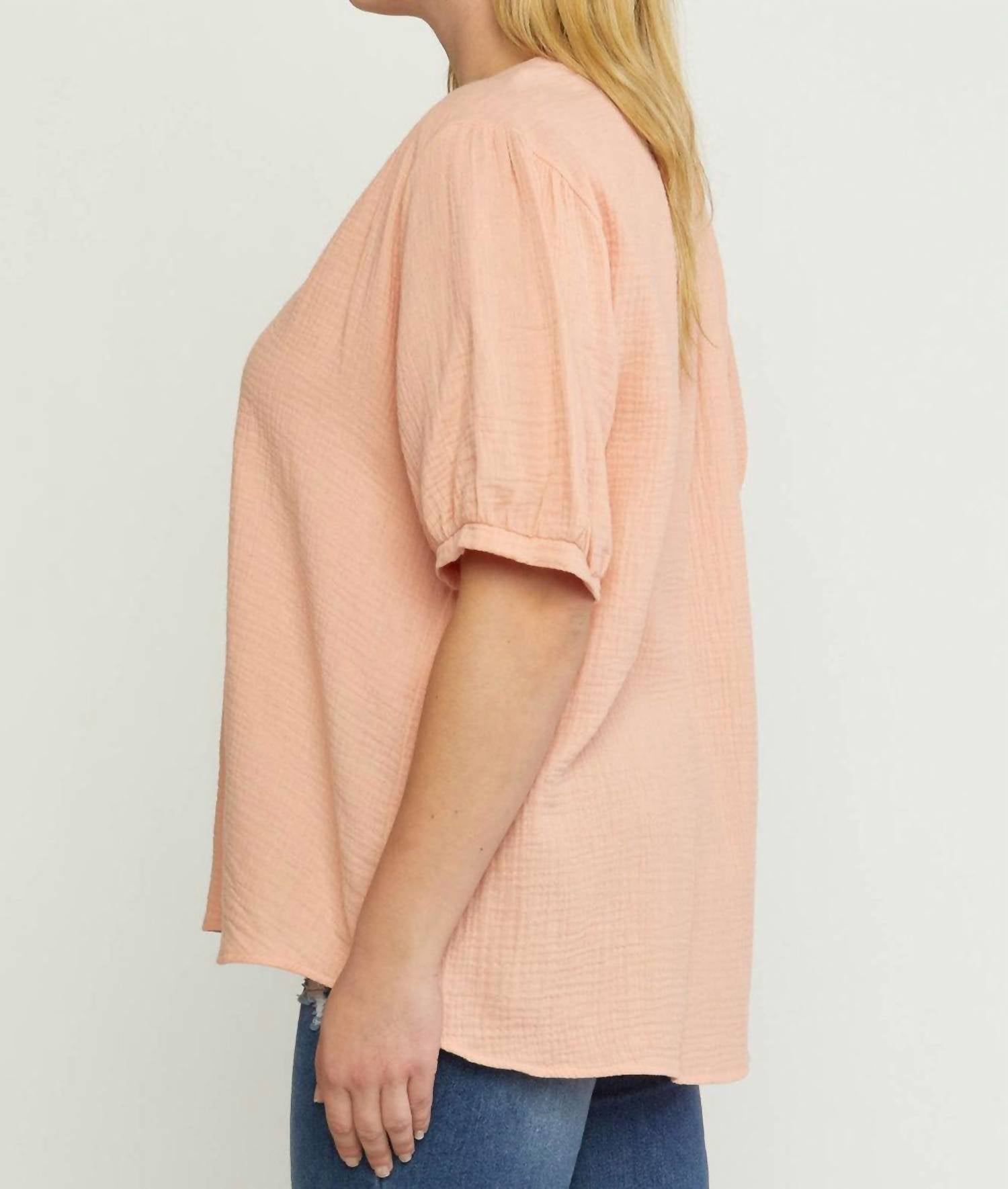 entro Textured Cotton Gauze Top in peach - women's shirt - view 6