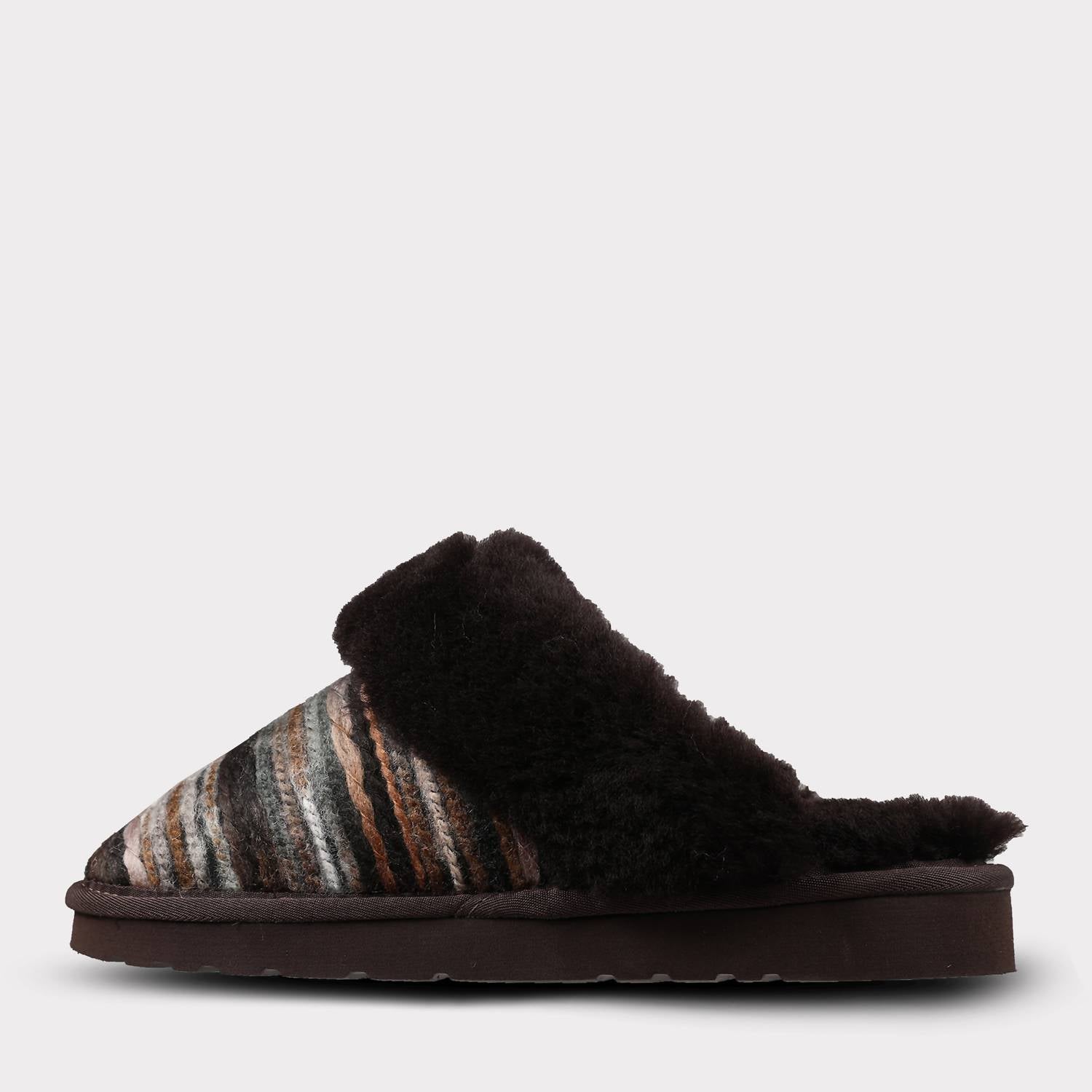Lamo Women's Lia Slip On Scuff Slipper in chocolate multi - women's shoe - detail view