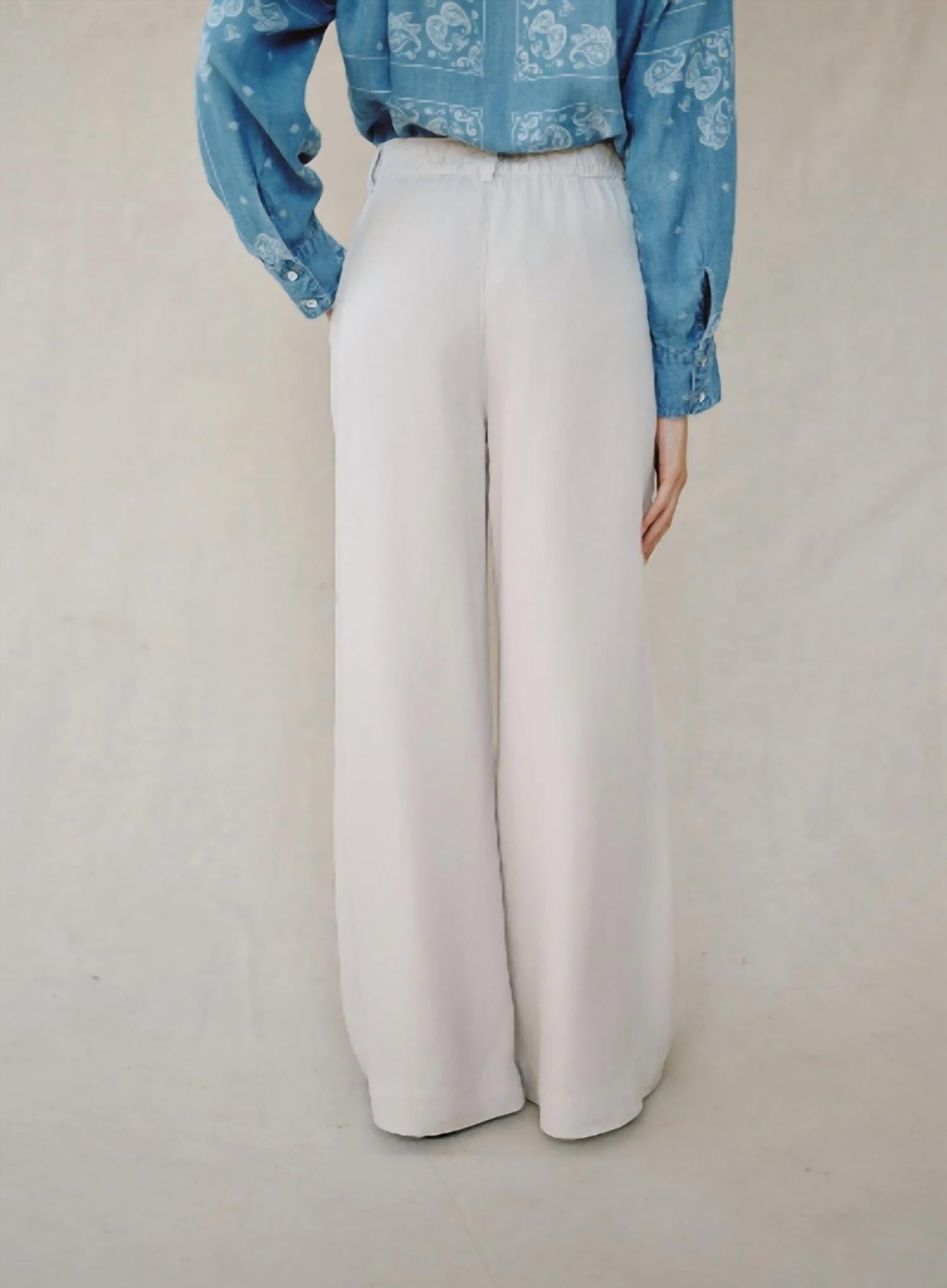Bella Dahl Double Pleated Wide Leg High Waist Pants in ivory - women's pants - alternate view
