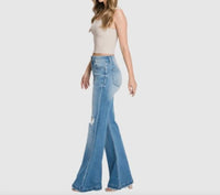 Petra153 - Distressed Super High Rise Flare Jeans - Petite