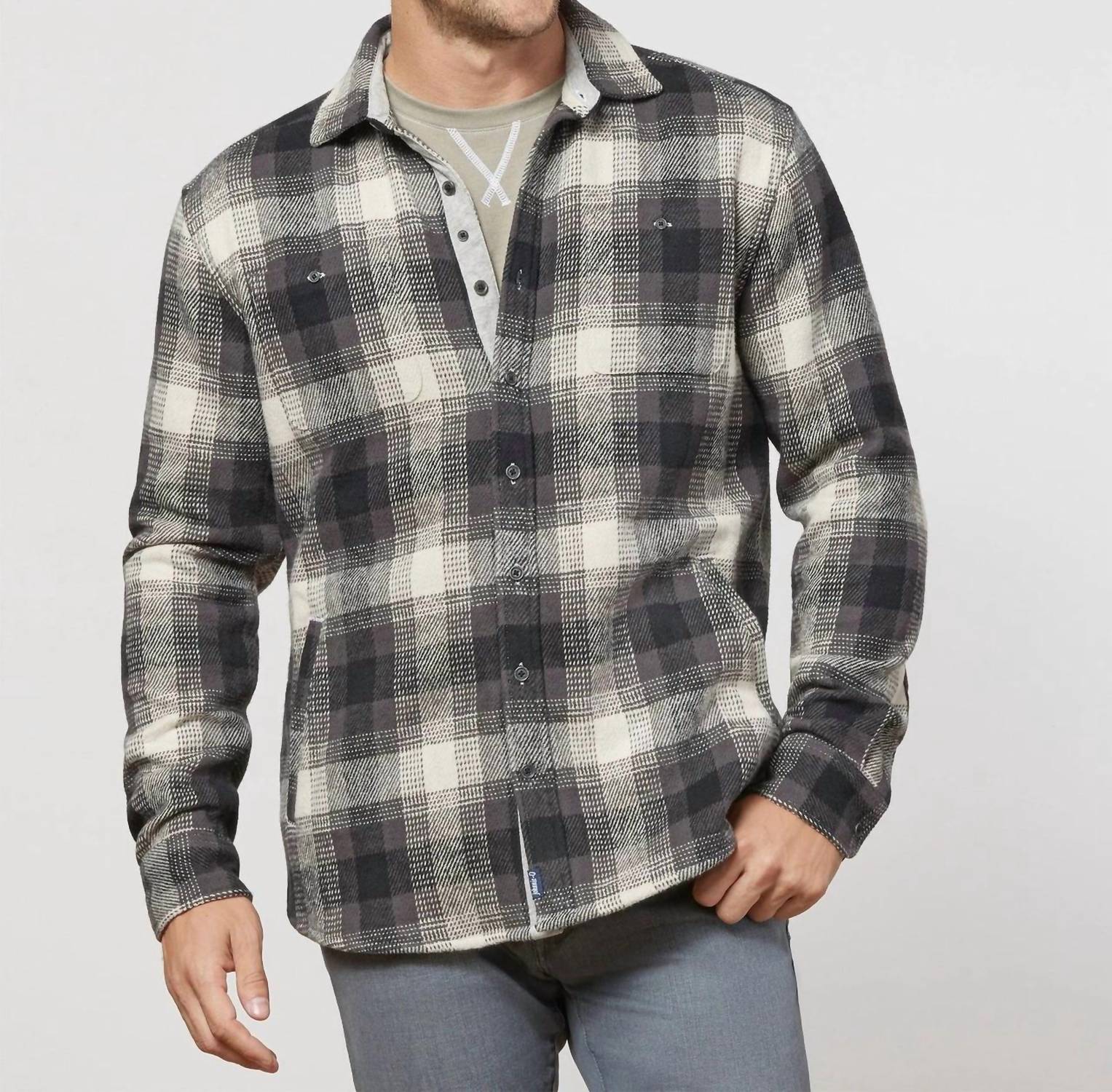 JOHNNIE-O Jerome Flannel Shacket in charcoal - men's long sleeve top