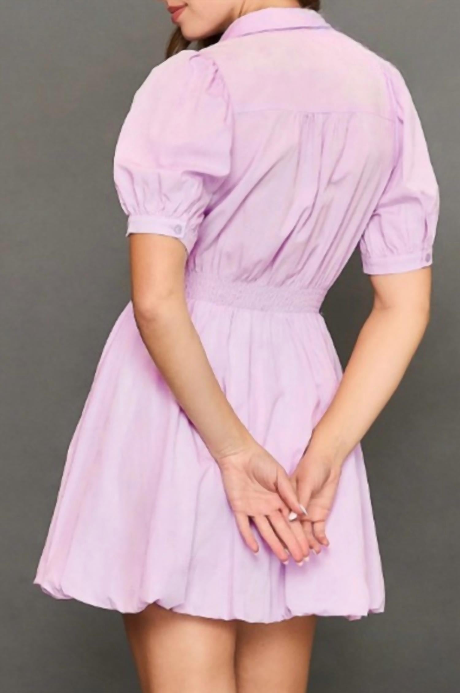 Umgee - Puff Sleeve Smocked Waist Mini Dress