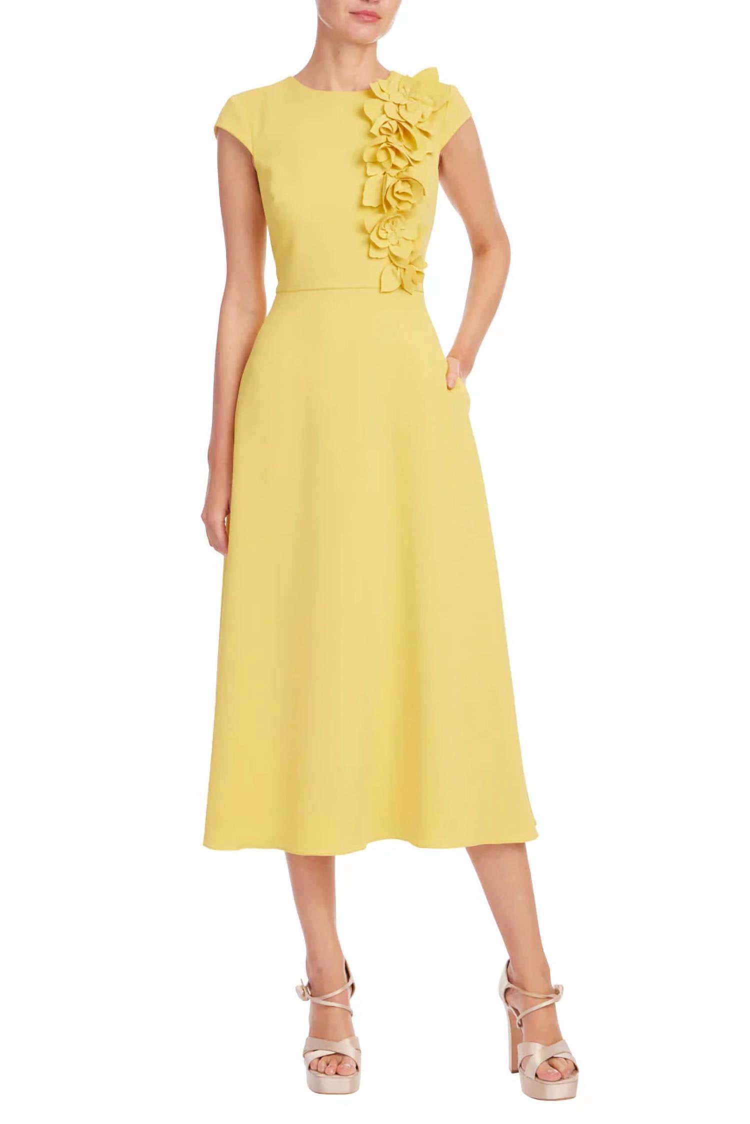 Badgley Mischka - Floral Appliqué Cap sleeve Midi Dress