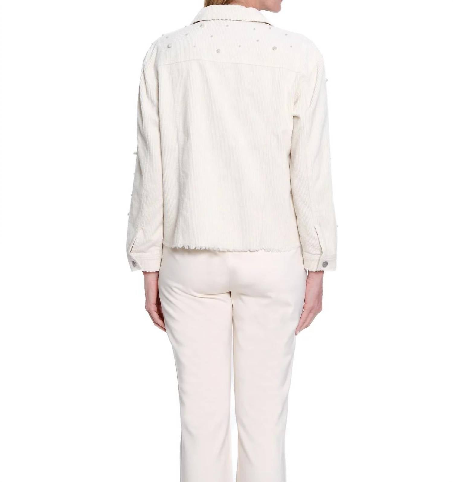 Multiples Embellished Corduroy Jean Jacket in cream - women's jacket - detail view