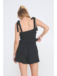 Allie Rose - Soft Linen Smocked Tie Straps Tank Top