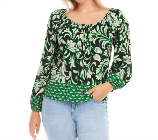 Karen Kane - Emerald Border Floral Print Blouse