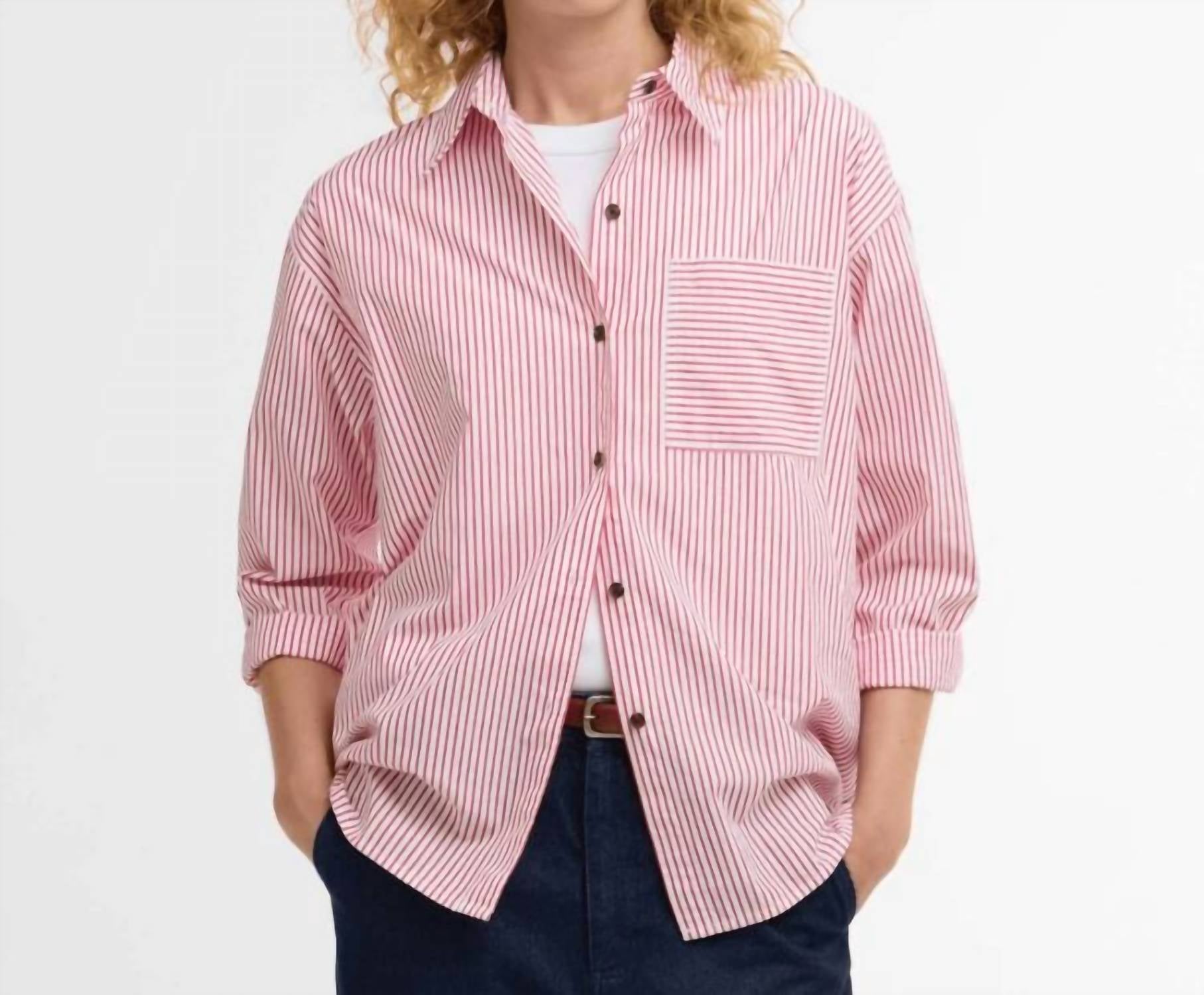 Barbour Polly Striped Relaxed Shirt in poppy red stripe - women's shirt