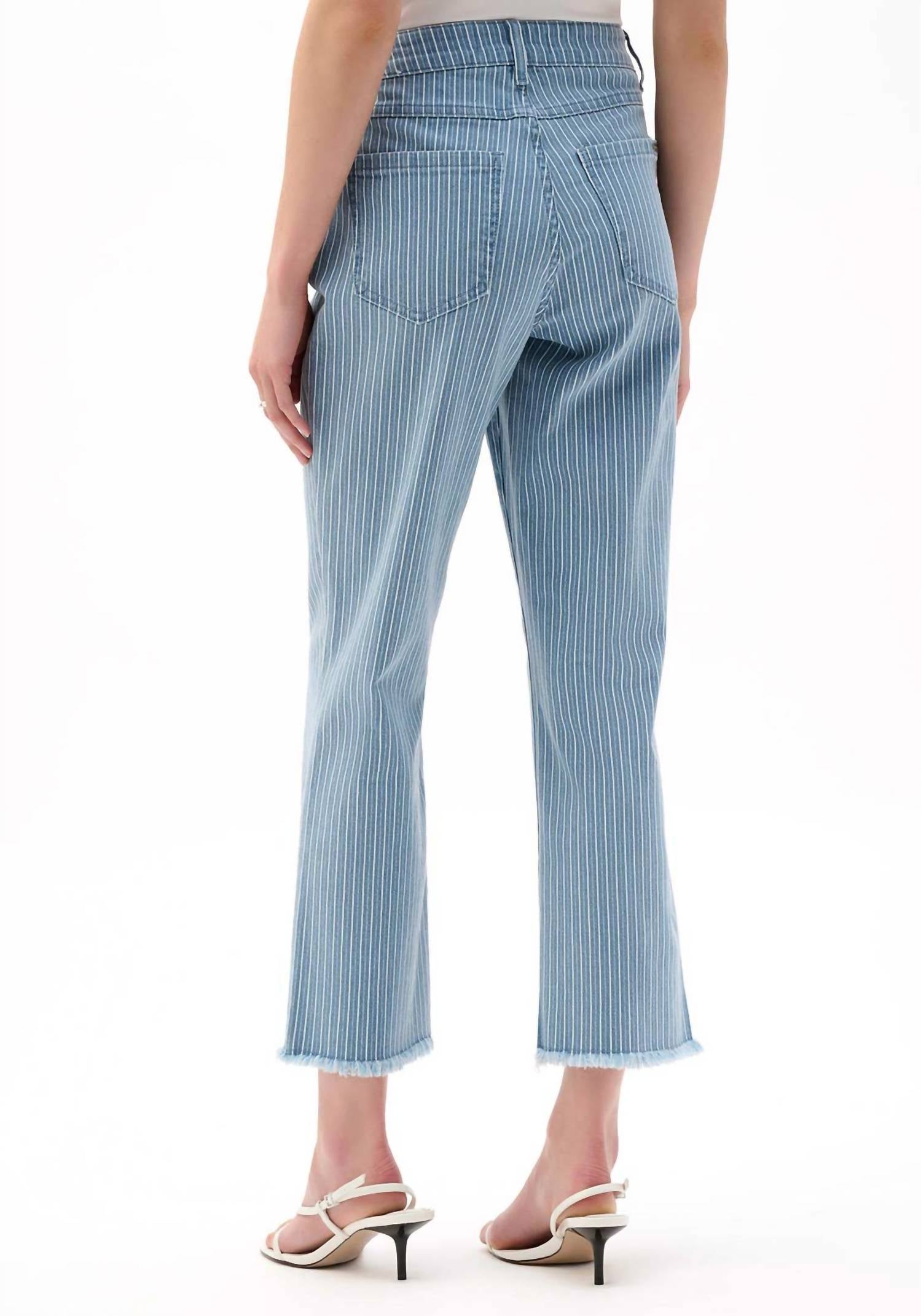 Joseph Ribkoff Stripe Print Straight Leg Cropped Jeans in blue - women's jeans - detail view