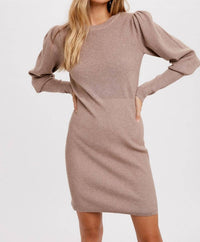 BluIvy Puff Sleeve Sweater Mini Dress in latte - women's dress