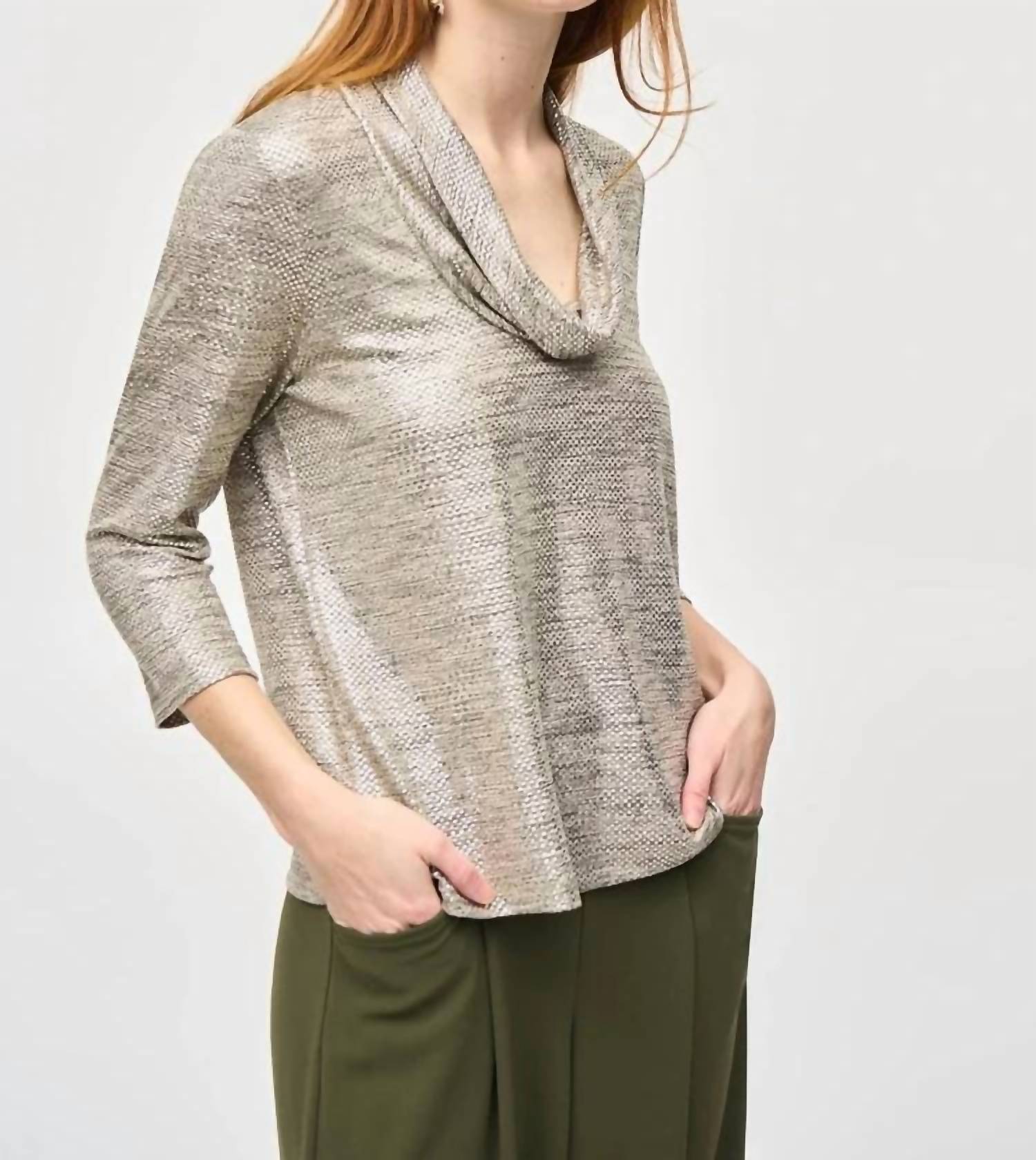 Joseph Ribkoff - Fana Foiled Knit Cowl Collar Top