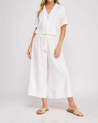 Allie Rose - Soft Linen Smocked Tie Waist Flowy Capri